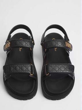 Brand new  Dior Black Quilted Leather Logo Strap Sandals with Gold Hardware